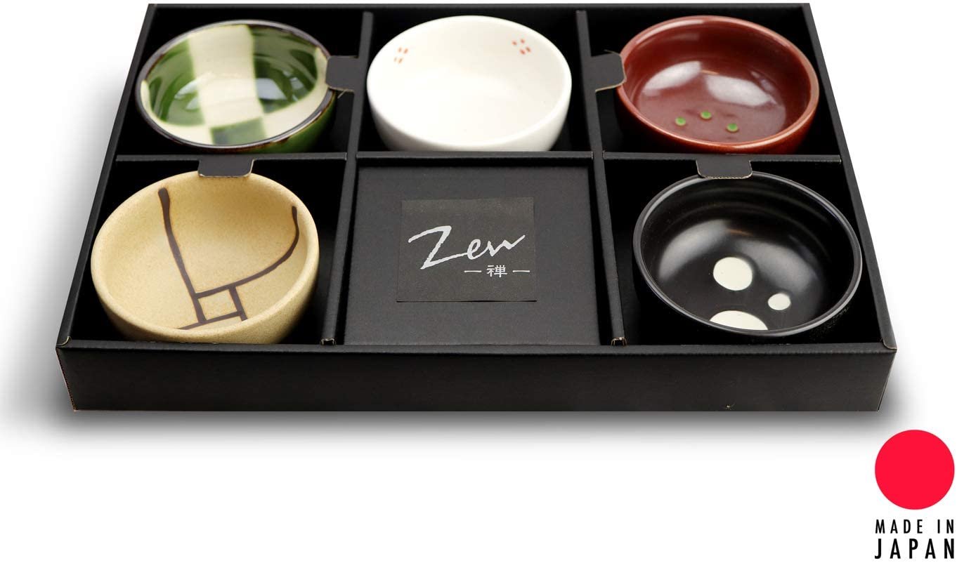 Zen Living Authentic Japanese Minoyaki Porcelain 4 inch Small Dish Set of 5 Snack Dessert Ice Cream Appetizer Made In Japan