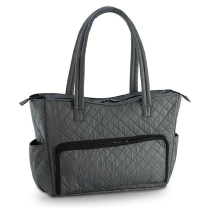 Quilted Shoulder Beauty Bag With Brush Storage Pocket Ideal for Cosmetic Bottles Brushes (Grey)