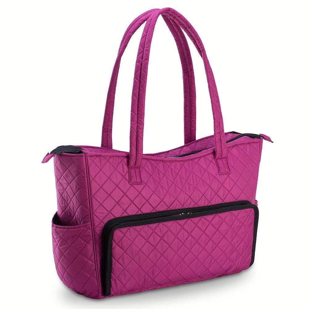 Quilted Shoulder Beauty Bag With Brush Storage Pocket Ideal for Cosmetic Bottles Brushes (Grey)