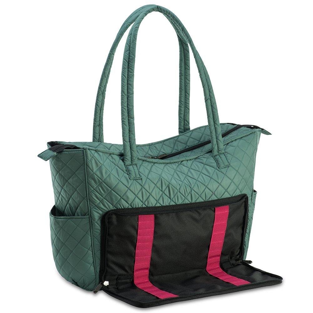 Quilted Shoulder Beauty Bag With Brush Storage Pocket Ideal for Cosmetic Bottles Brushes (Grey)