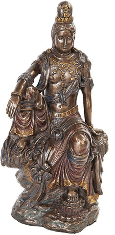 PTC 10.5 Inch Water and Moon Kwan Yin Hindu Resin Statue Figurine