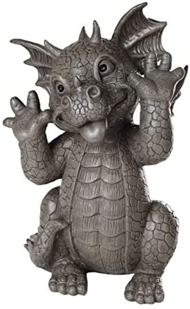 Botega Exclusive Garden Dragon Taunting Decorative Accent Faux Stone Sculpture 10.25” Tall