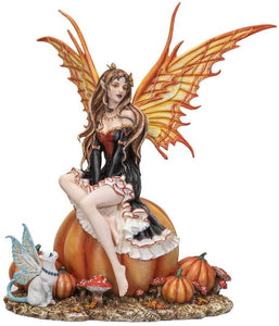 Autumn Fairy Sitting on The Pumpkin Figurine Statue