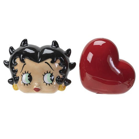 Botega Exclusive Betty Boop Head & Heart Ceramic Salt and Pepper Shaker Set American Classic Novelty Collectible