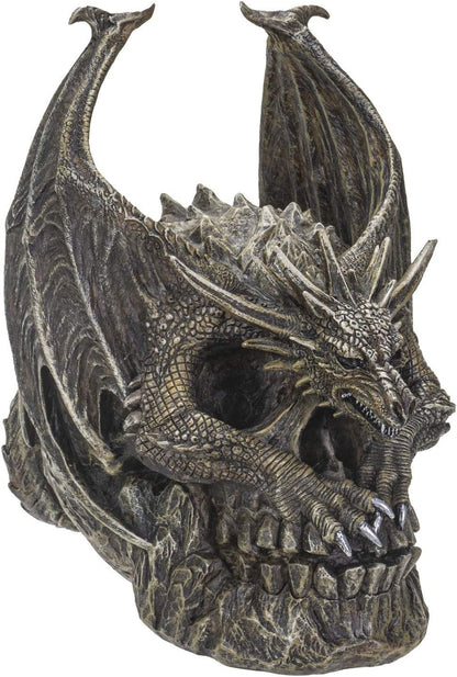 Summit Collection Spiral Dark Gothic Draco Dragon on Mutated Skull Figurine Fantasy Gothic Decorative Sculpture 7.5 Inches