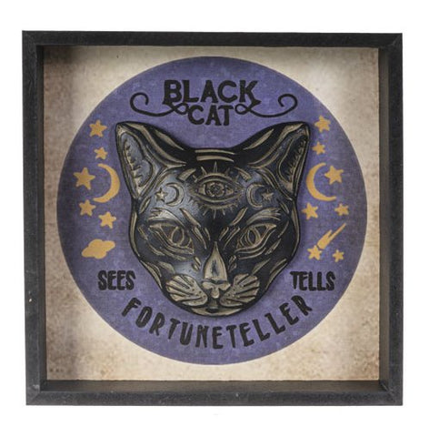Botega Exclusive Black Cat Fortune Teller Decorative Wall Plaque Shadowbox 8” Tall