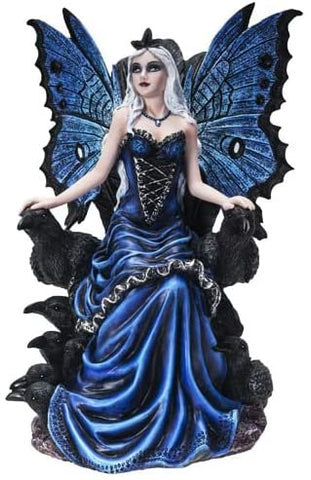 Botega Exclusive Butterfly Fairy Queen of Crows in Royal Sapphire Gown Statue 12” Tall