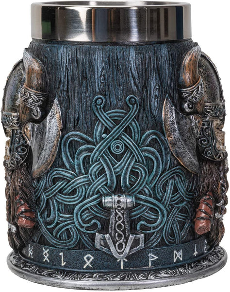 Summit Collection Danegeld Viking Horned Warrior With Battle Helmet Beer Stein Tankard Mug with Removable Stainless Steel Insert 20 fl oz