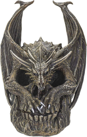 Summit Collection Spiral Dark Gothic Draco Dragon on Mutated Skull Figurine Fantasy Gothic Decorative Sculpture 7.5 Inches