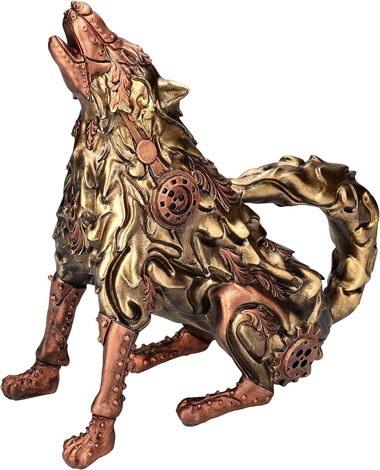Steampunk Wolf Howling Resin Figurine Statue