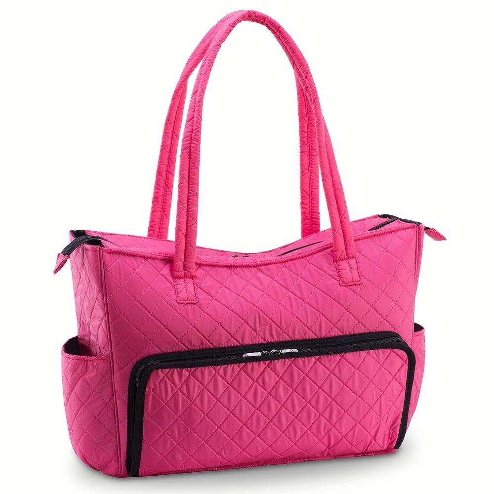 Quilted Shoulder Beauty Bag With Brush Storage Pocket Ideal for Cosmetic Bottles Brushes (Grey)