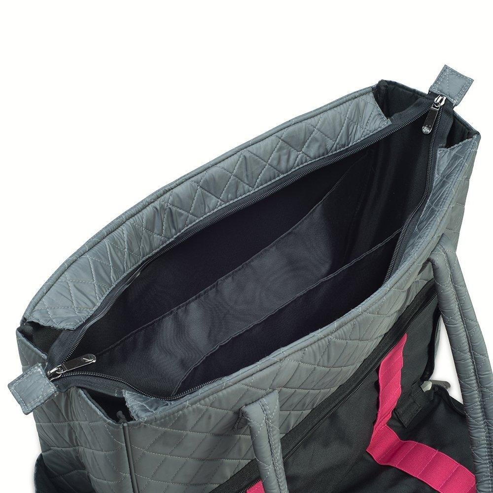 Quilted Shoulder Beauty Bag With Brush Storage Pocket Ideal for Cosmetic Bottles Brushes (Grey)