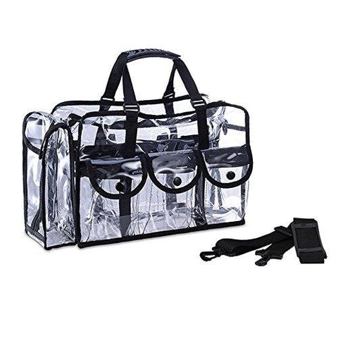 Clear PVC Travel Makeup Cosmetic Bag with 6 External Pockets and Shoulder Strap