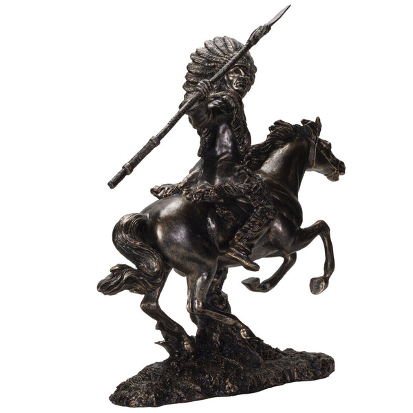 Pacific Giftware American Indian Warrior Riding Horse with Spear 13 inches Tall