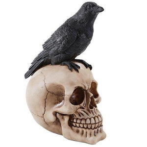 Perched Raven On Skull Poe Raven Figurine Halloween Home Decor Gift