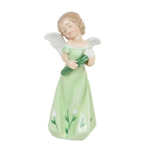 Botega Exclusive Pastel Green Spring Floral Porcelain Angel Figurine Easter with Calla Lily Bouquet 5” Tall