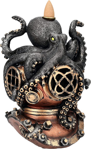 7" Kraken on Divers Helmet Backflow Incense Burner Resin Figurine