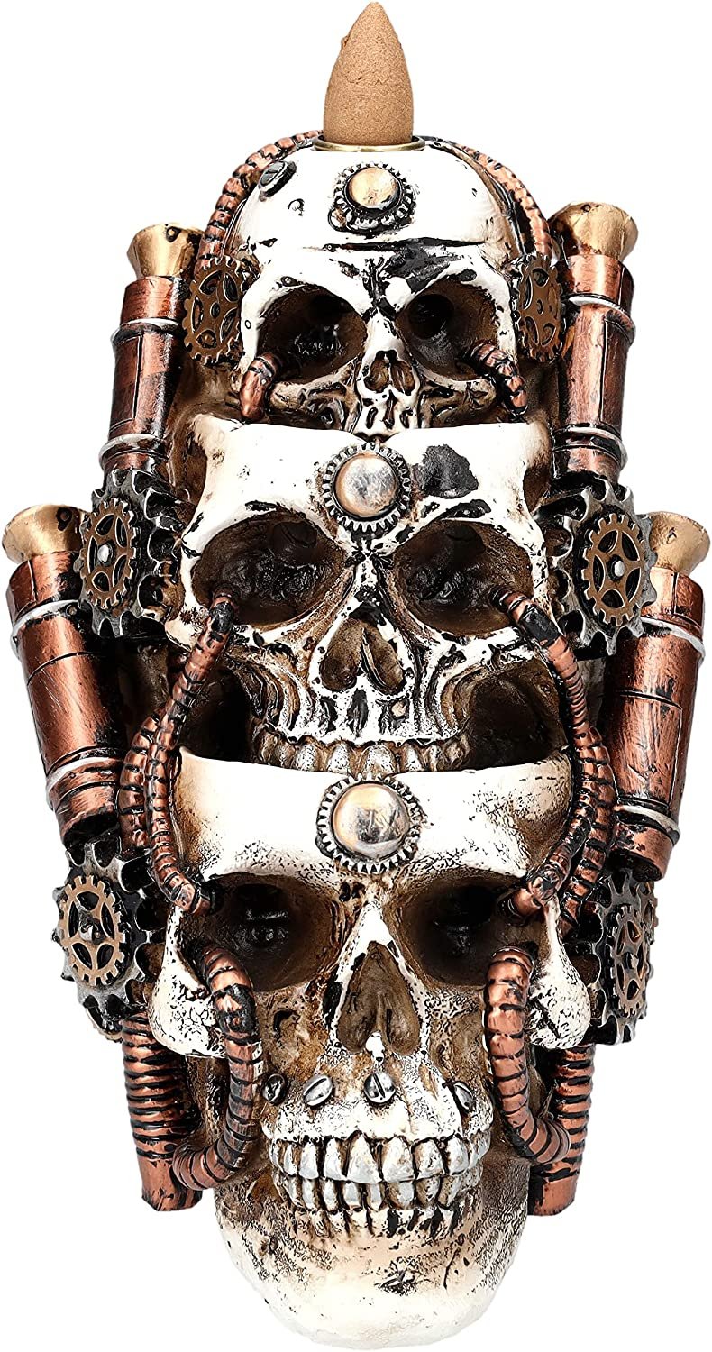 Steampunk Skulls Backflow Incense Burner Resin Figurine