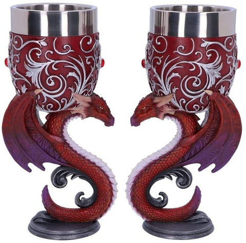 Summit Collection Familiars Dragons Devotion Twin Dragons Heart Set of Two Goblets 7.25 inches Tall 7 fl oz Double Chalice Set
