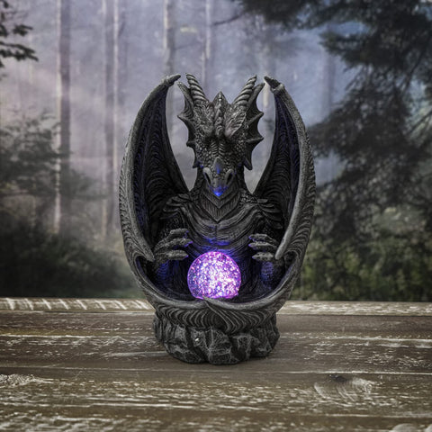 Fantasy Dragon Ball Breath Backflow Reverse Flow Smoke Incense Burner with LED Color Lighted Stonewall Mountain Faux Stone Collectible Figurine