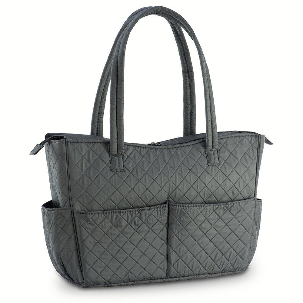 Quilted Shoulder Beauty Bag With Brush Storage Pocket Ideal for Cosmetic Bottles Brushes (Grey)