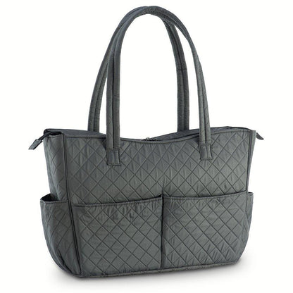 Quilted Shoulder Beauty Bag With Brush Storage Pocket Ideal for Cosmetic Bottles Brushes (Grey)