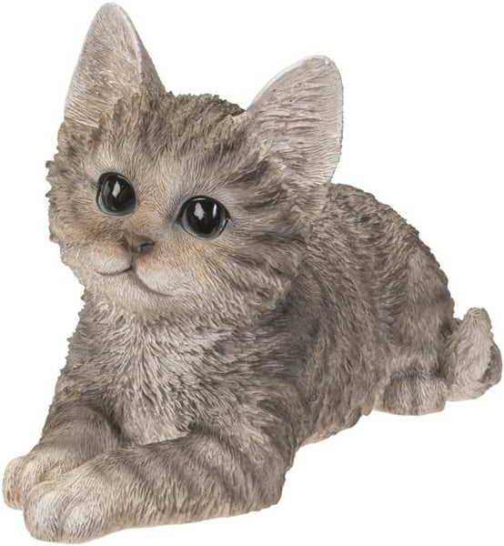 5.5" Grey Tabby Kitty Real Looking Laying Down Cat Collection Figurine