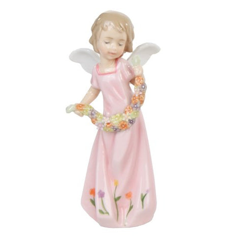 Botega Exclusive Pastel Pink Spring Floral Porcelain Angel Figurine Easter with Multicolor Garland 5” Tall