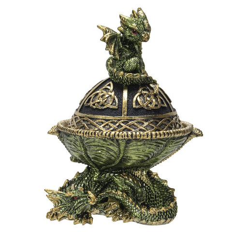 Botega Exclusive Double Dragon Ornate Celtic Trinket Box 6.35” Tall