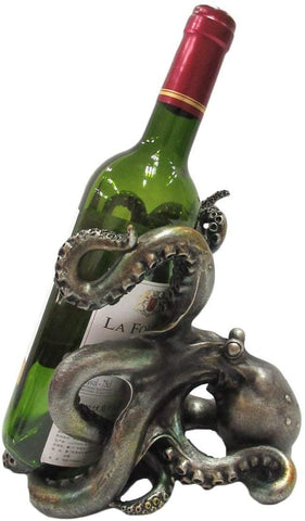 Pacific Giftware Rustic Silver Octopus Wine Holder 7.5 Inch Tall Tabletop Bar Counter Decorative Sculpture