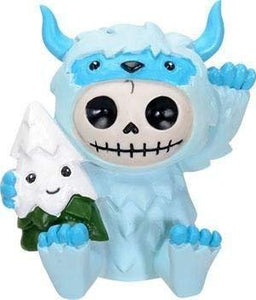 SUMMIT COLLECTION Furrybones Yeti Signature Skeleton in Abominable Snowman Costume with Snow Covered Tree Friend