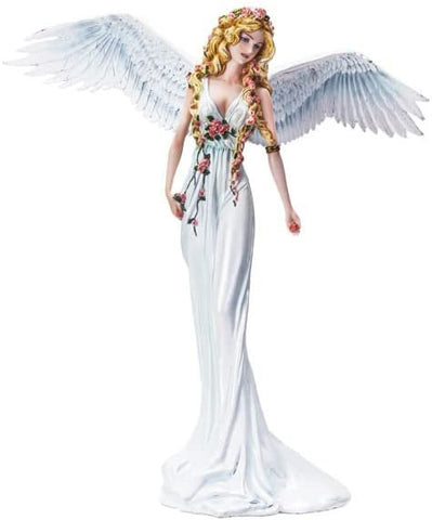 Botega Exclusive Ethereal Spring Flower Angel Fairy in Elegant White Gown Statue 15” Tall