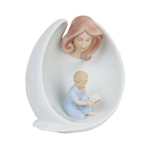 Botega Exclusive Guardian Angel Protecting Baby Boy Religious Statue Fine Porcelain 4.75” Tall