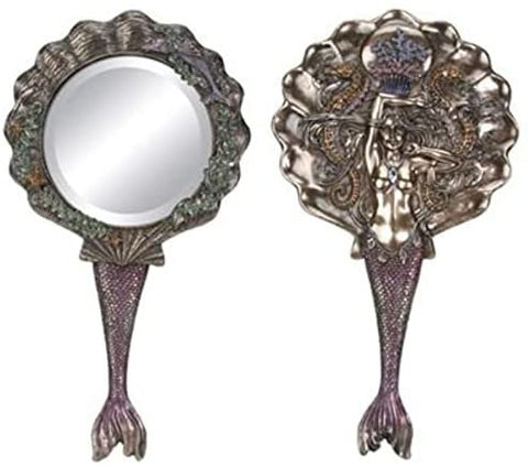 Botega Exclusive Celestia Mermaid Tail Hand Mirror Ornate Backing Chrome Finish 12” Long