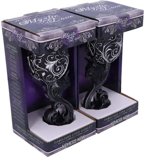 Summit Collection Familiars Love Twin Couple Black Cats Heart Set of Two Goblets 7.25 inches Tall 7 fl oz Double Chalice Set