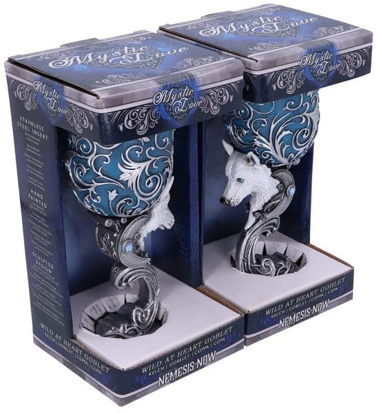 Summit Collection Familiars Wild At Heart Twin Wolves Heart Set of Two Goblets 7.25 inches Tall 7 fl oz Double Chalice Set