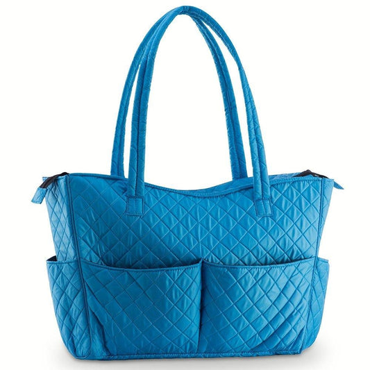 Quilted Shoulder Beauty Bag With Brush Storage Pocket Ideal for Cosmetic Bottles Brushes (Grey)