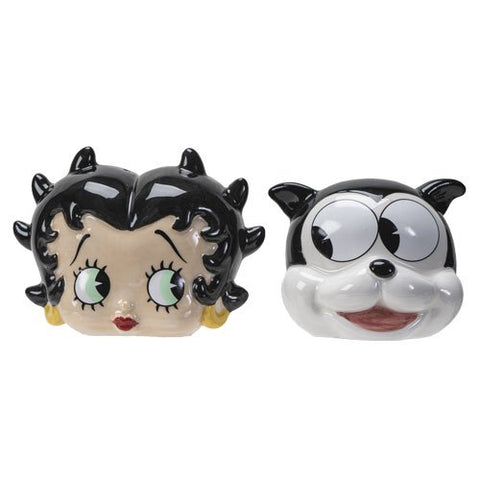 Botega Exclusive Betty Boop & Bimbo Head Ceramic Salt and Pepper Shaker Set American Classic Novelty Collectible 3” Tall