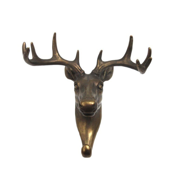 Wild Animal Head Single Wall Hook Hanger Animal Shape Rustic Faux Bronze Decorative Wall Sculpture