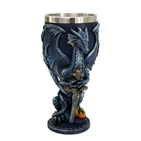 Blue Winged Dragon with sword Collectible Figurine Goblet