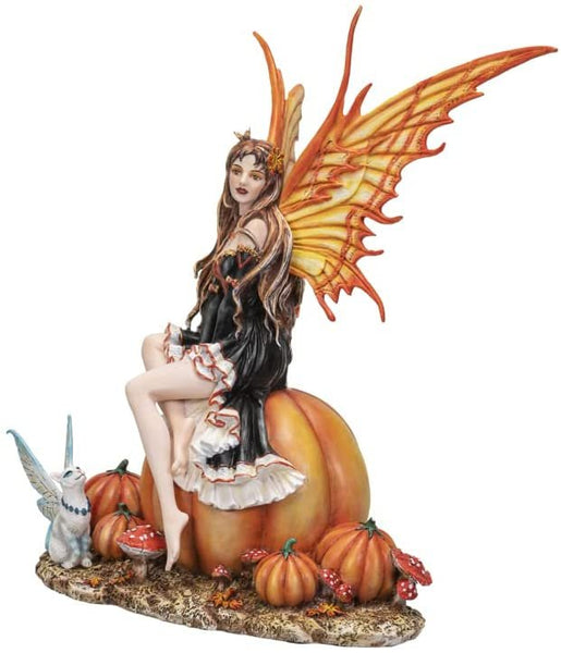 Autumn Fairy Sitting on The Pumpkin Figurine Statue