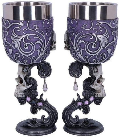 Summit Collection Familiars Deaths Desire Twin Skull Heart Set of Two Goblets 7.25 inches Tall 7 fl oz Double Chalice Set
