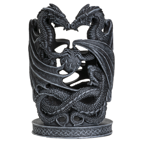 Upright Winged Dragons with Flaming Pearl Celtic Gothic Resin Candle Holder Decorative Accent